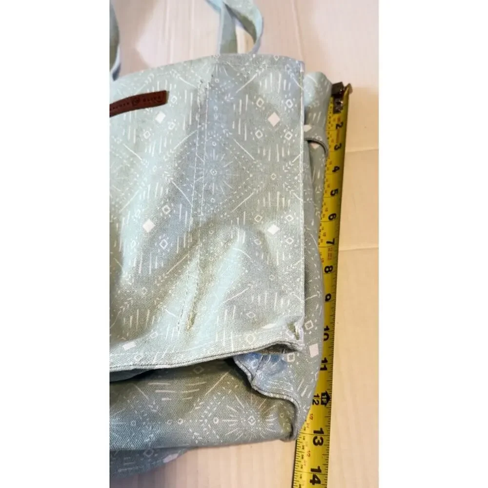NEW Archer & Olive Canvas Large Organizer Tote Bag Mint Green Geometric Print